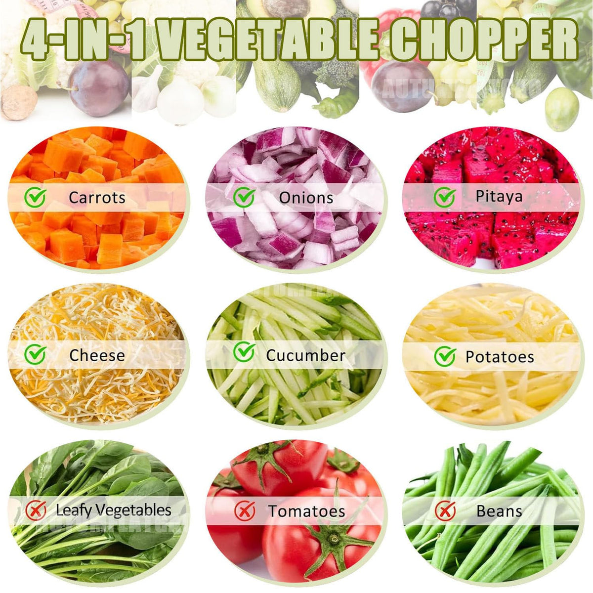 4 in 1 Electric Vegetable Chopper with 4 Stainless Steel Blades B747580