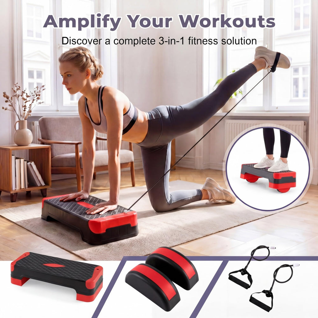 Aerobic Step Platform with Risers & Resistance Bands I8528
