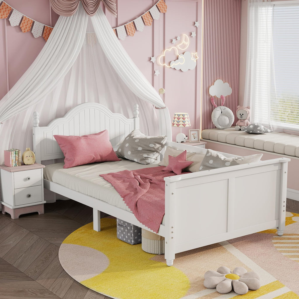 White Twin Bed Frame with Headboard and Rails Q95389