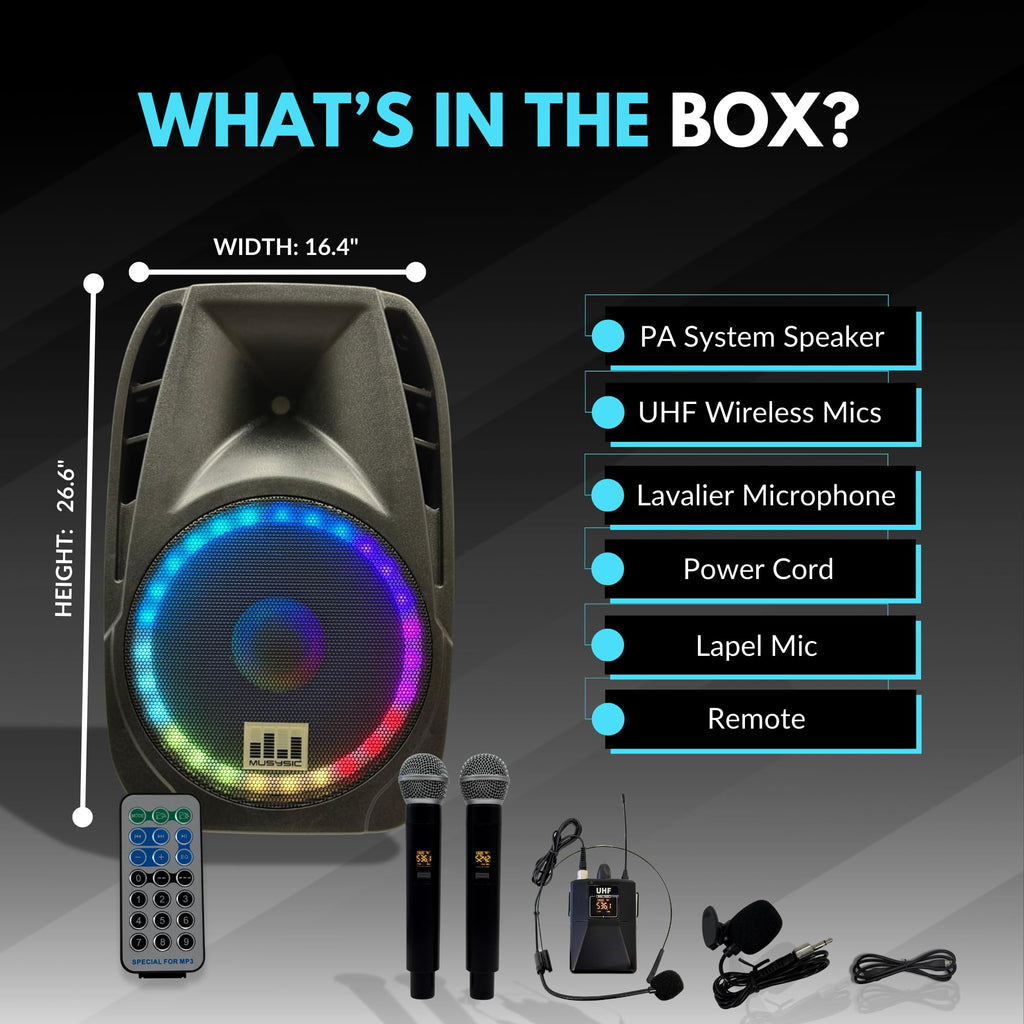 15" 2000W Portable PA Speaker System with Wireless Microphones U856