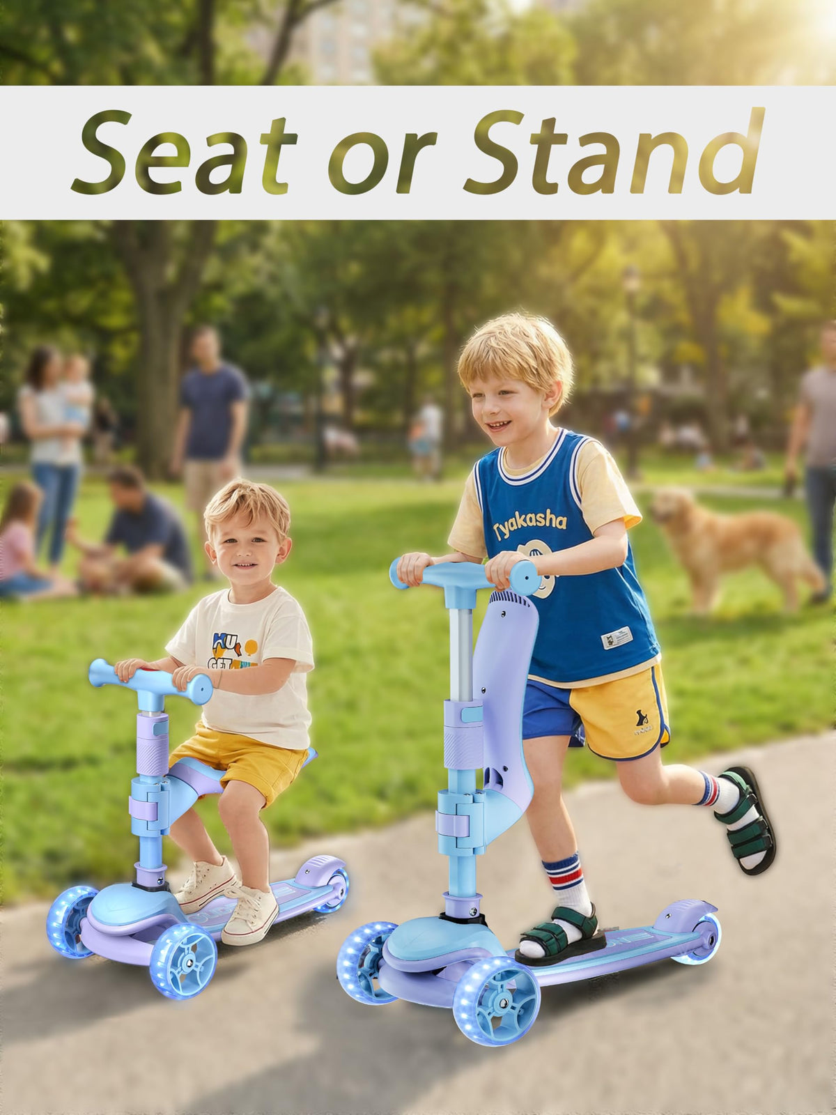 2-in-1 Folding Kick Scooter with Removable Seat and 3 PU Light-Up Wheels T14689