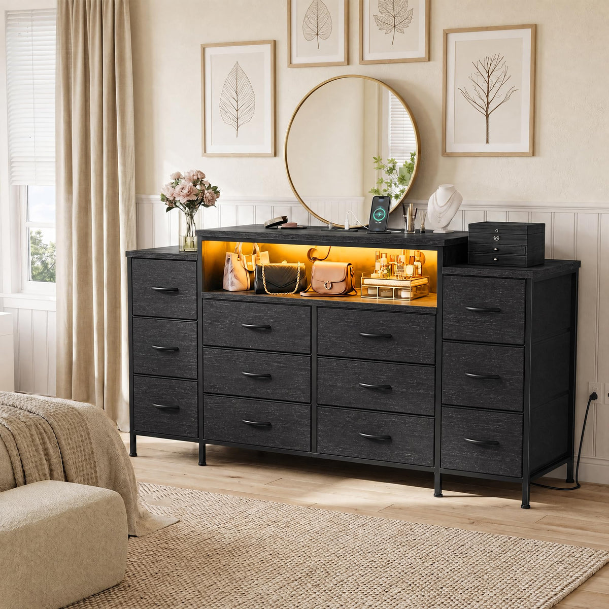 12 Drawer Dresser with LED Lights and Charging R68767