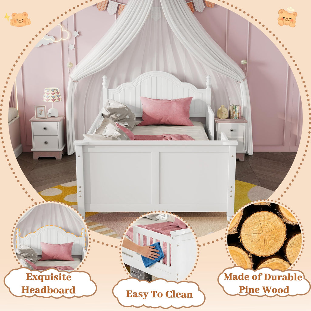 White Twin Bed Frame with Headboard and Rails Q95389