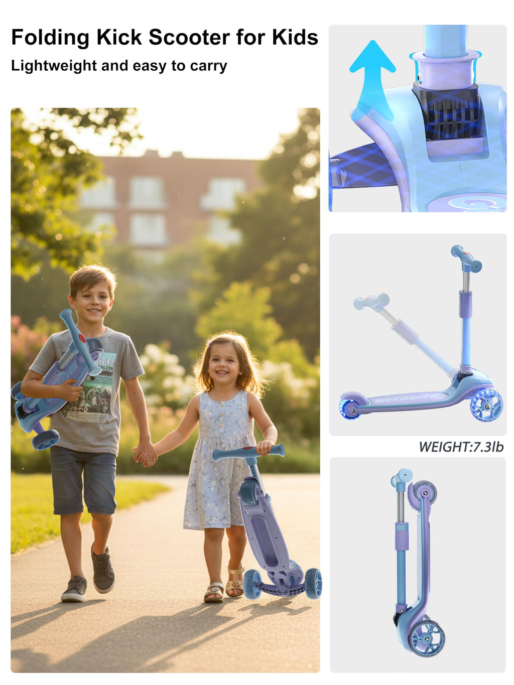 2-in-1 Folding Kick Scooter with Removable Seat and 3 PU Light-Up Wheels T14689