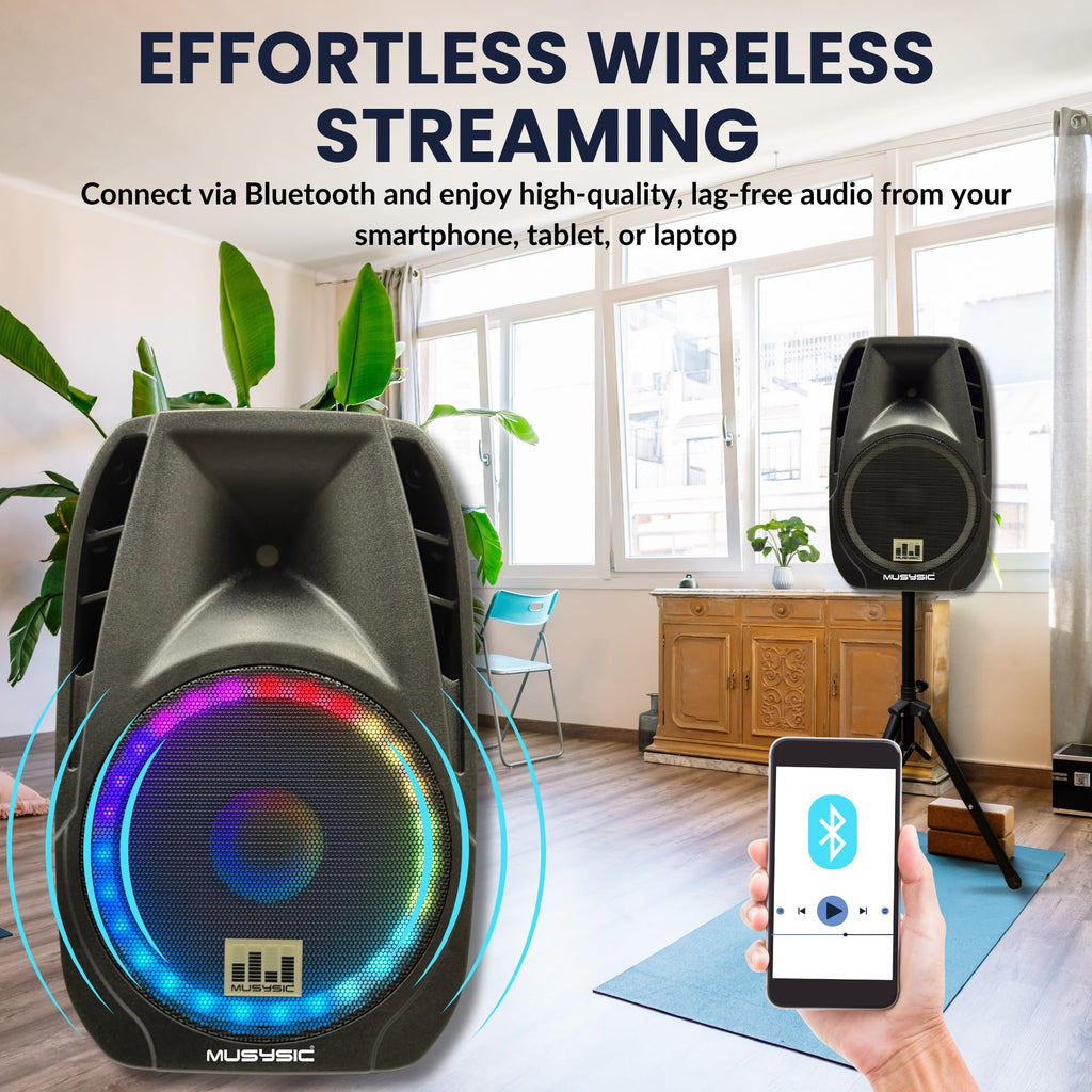 15" 2000W Portable PA Speaker System with Wireless Microphones U856
