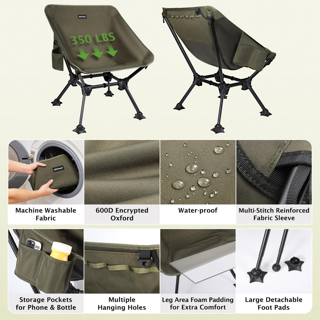 2 Pack Green Folding Camping Chair with Storage Bag M164007