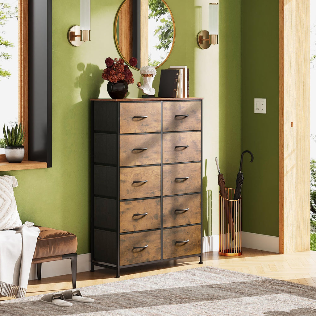 Rustic Brown Wood Grain Print Tall Dresser Q902132