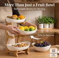 3 Tier Ceramic Fruit Bowls with Wooden Stand B1309