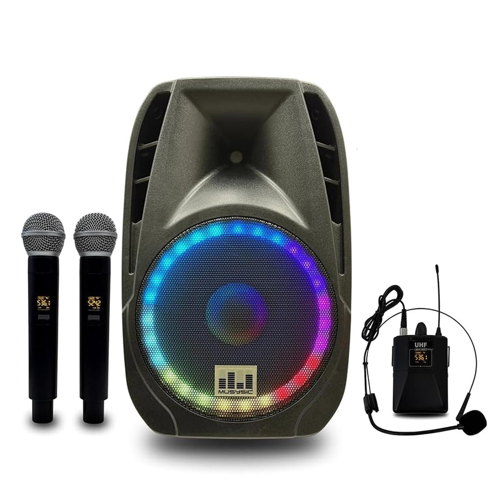 15" 2000W Portable PA Speaker System with Wireless Microphones U856