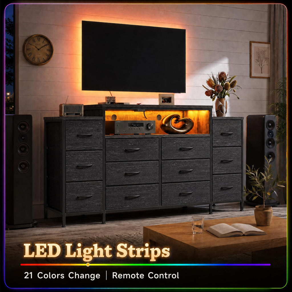 12 Drawer Dresser with LED Lights and Charging R68767