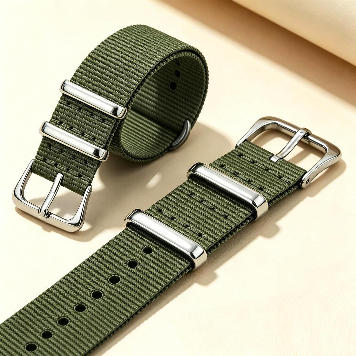 Nylon Watch Band with Stainless Steel Silver Buckle U6489
