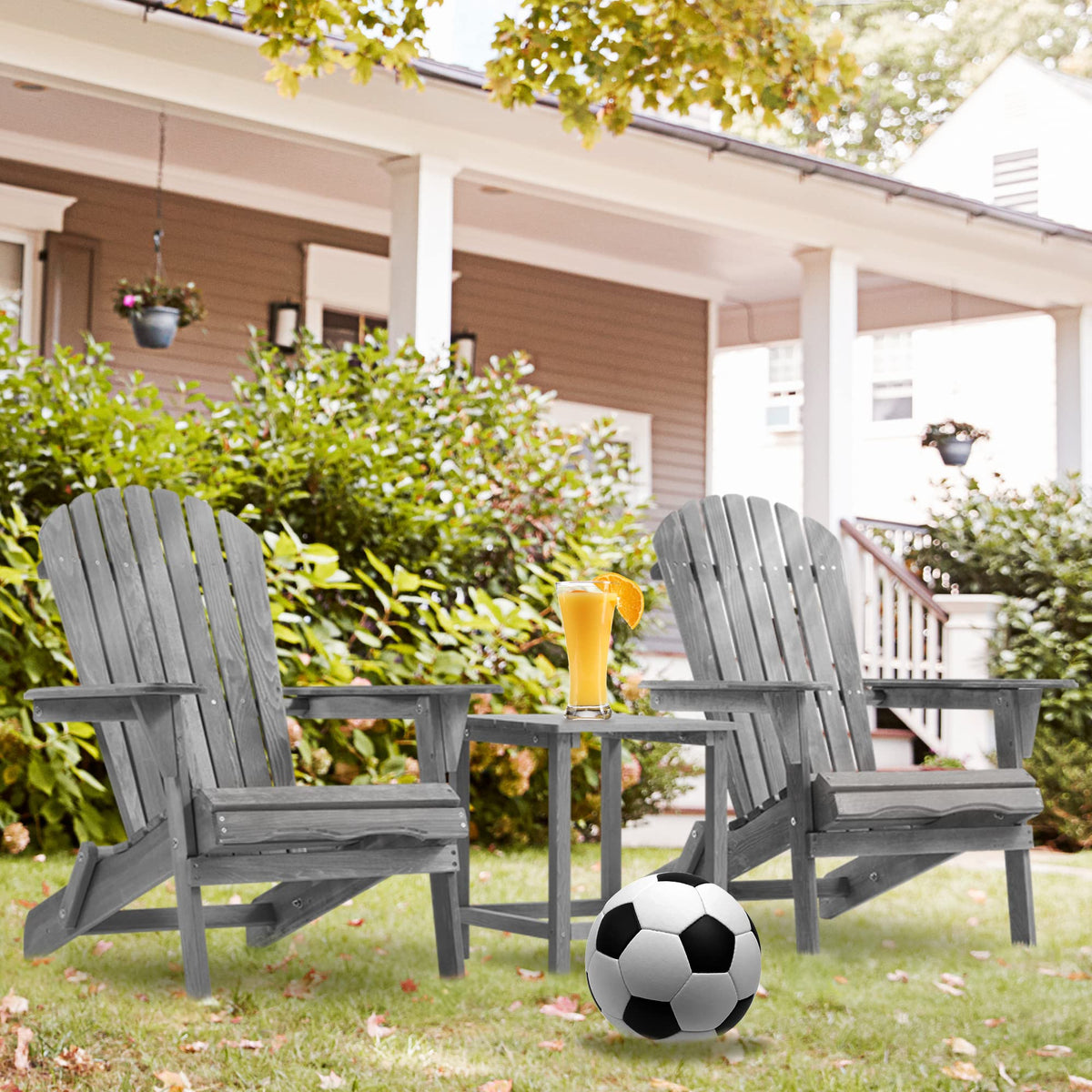 Wood Folding Adirondack Chair Set of 2 Solid Cedar O461564