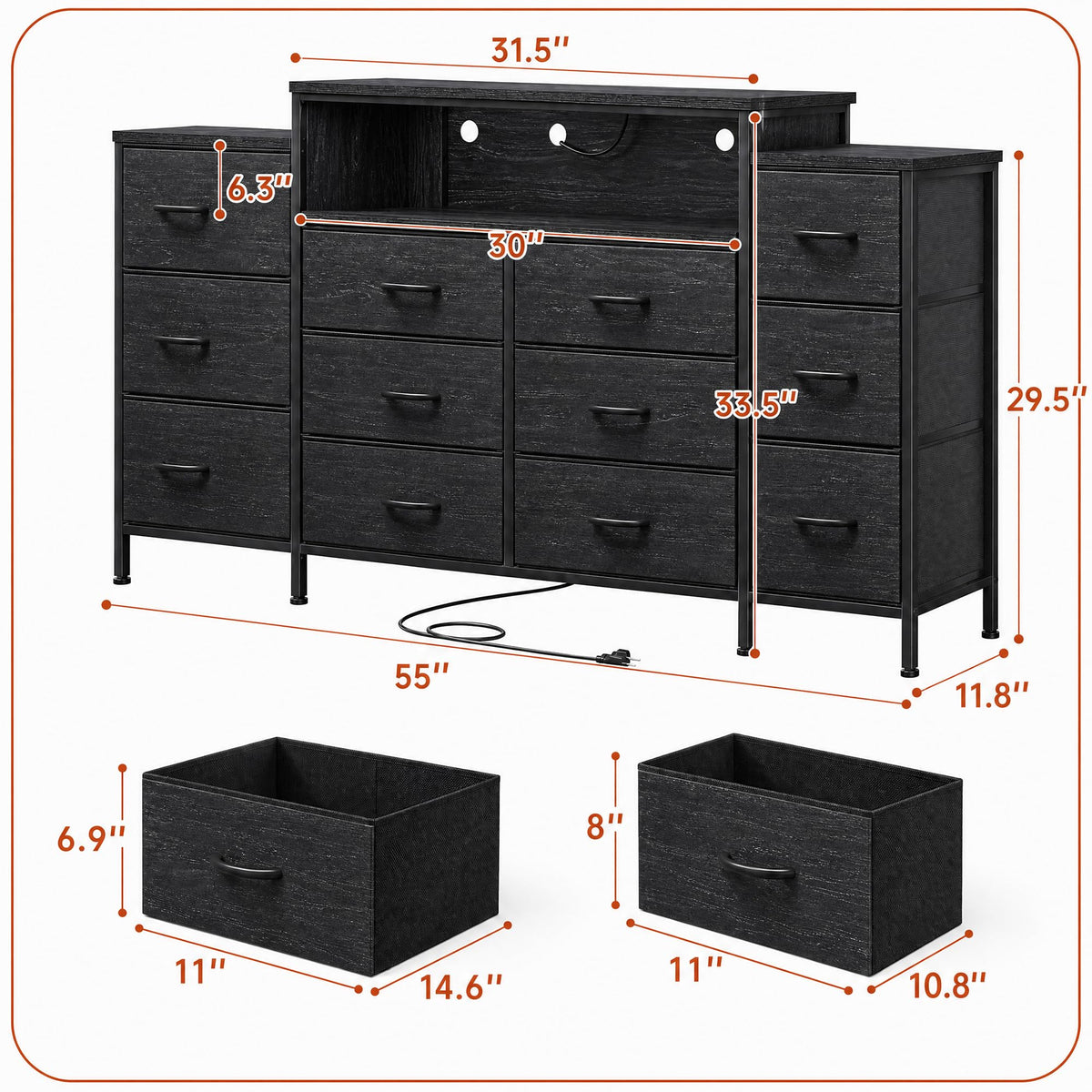 12 Drawer Dresser with LED Lights and Charging R68767
