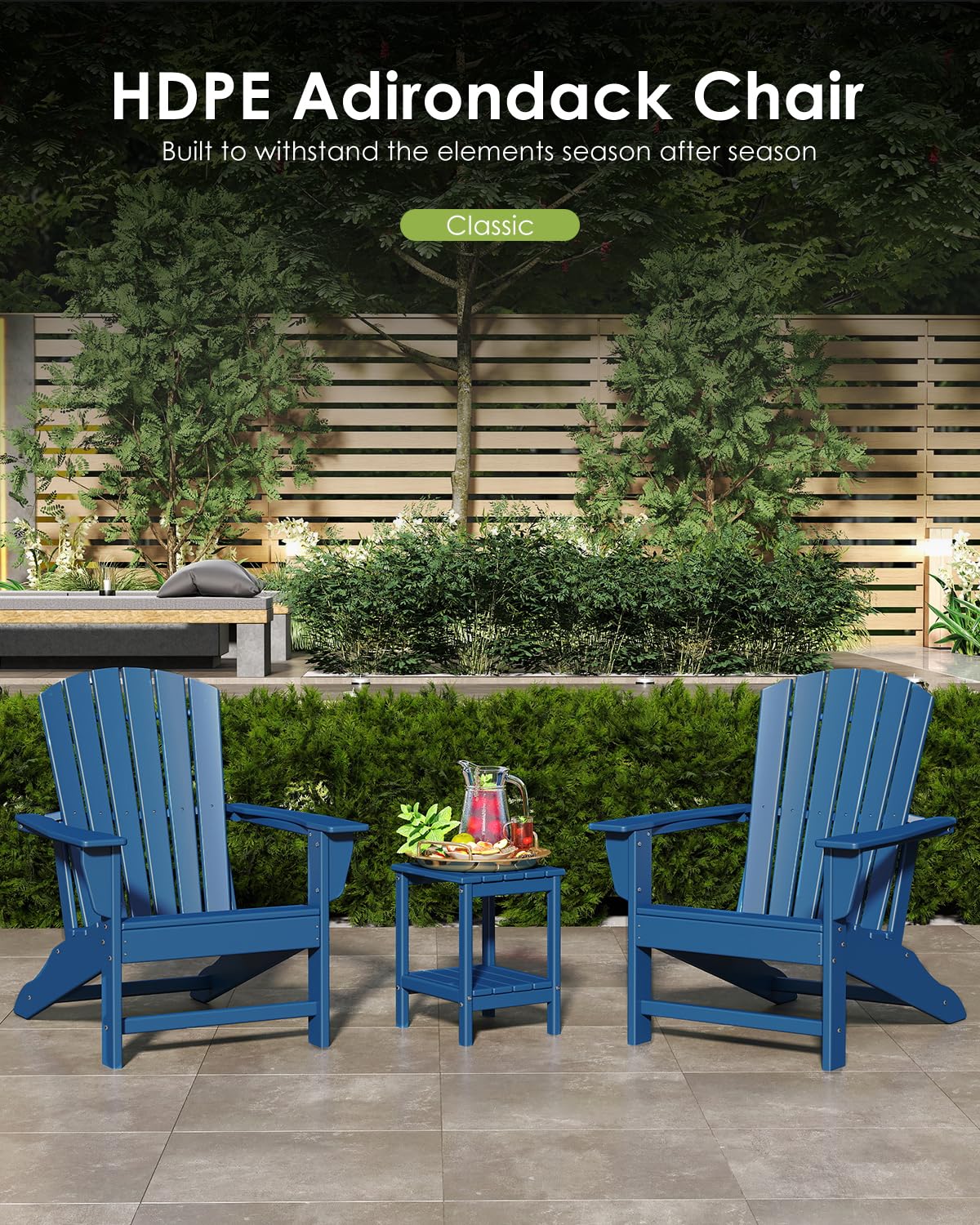 Oversized Adirondack Chairs Set of 2 HDPE All Weather Blue I67659