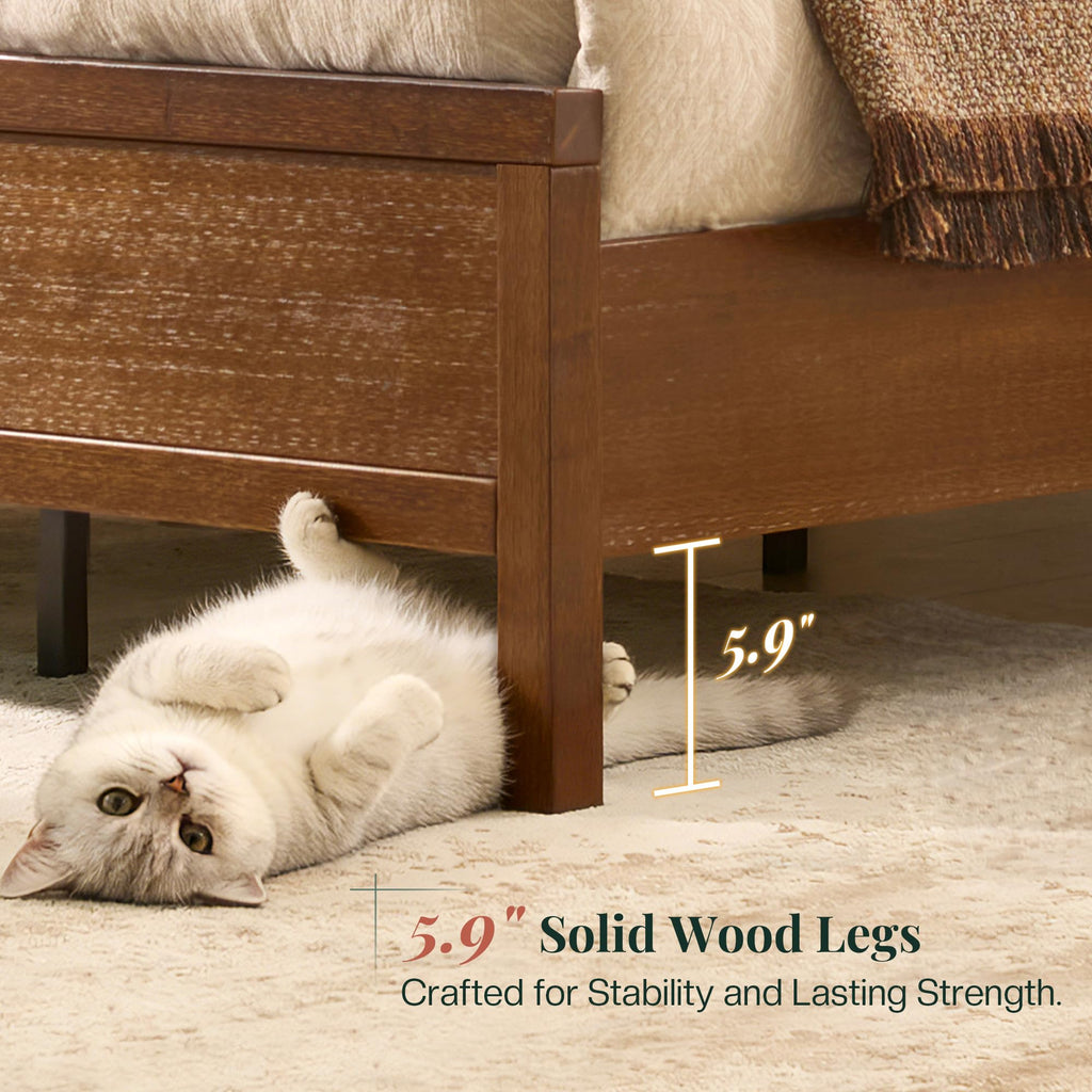 Queen Size Solid Wood Bed Frame with Wingback Headboard G57470