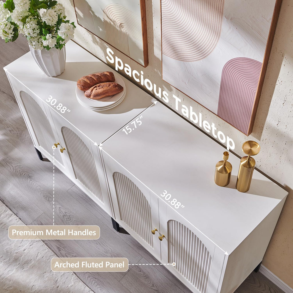White Modern Arched Sideboard Buffet Cabinet with Storage Z72325