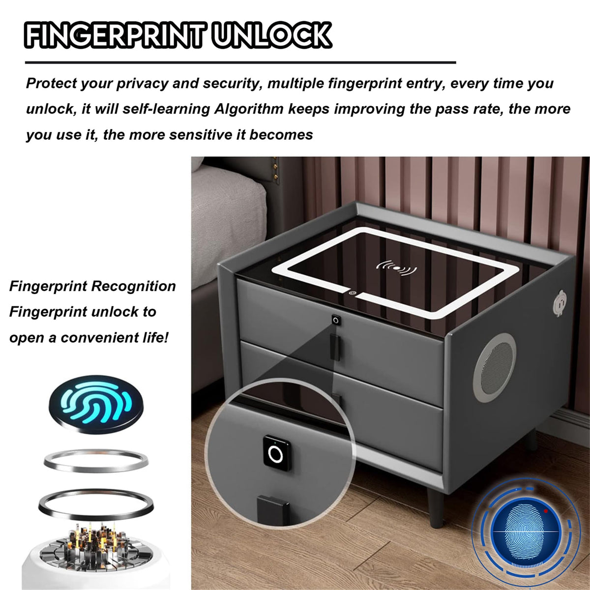 Pink 3 Drawer Nightstand with Wireless Charging Station C27993
