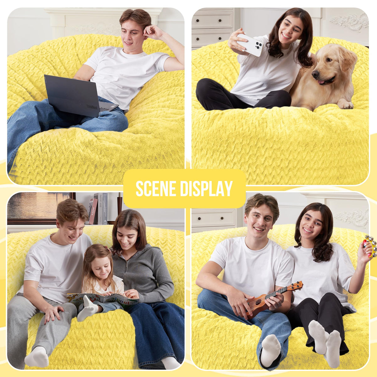 3FT Yellow Memory Foam Bean Bag Chair F117