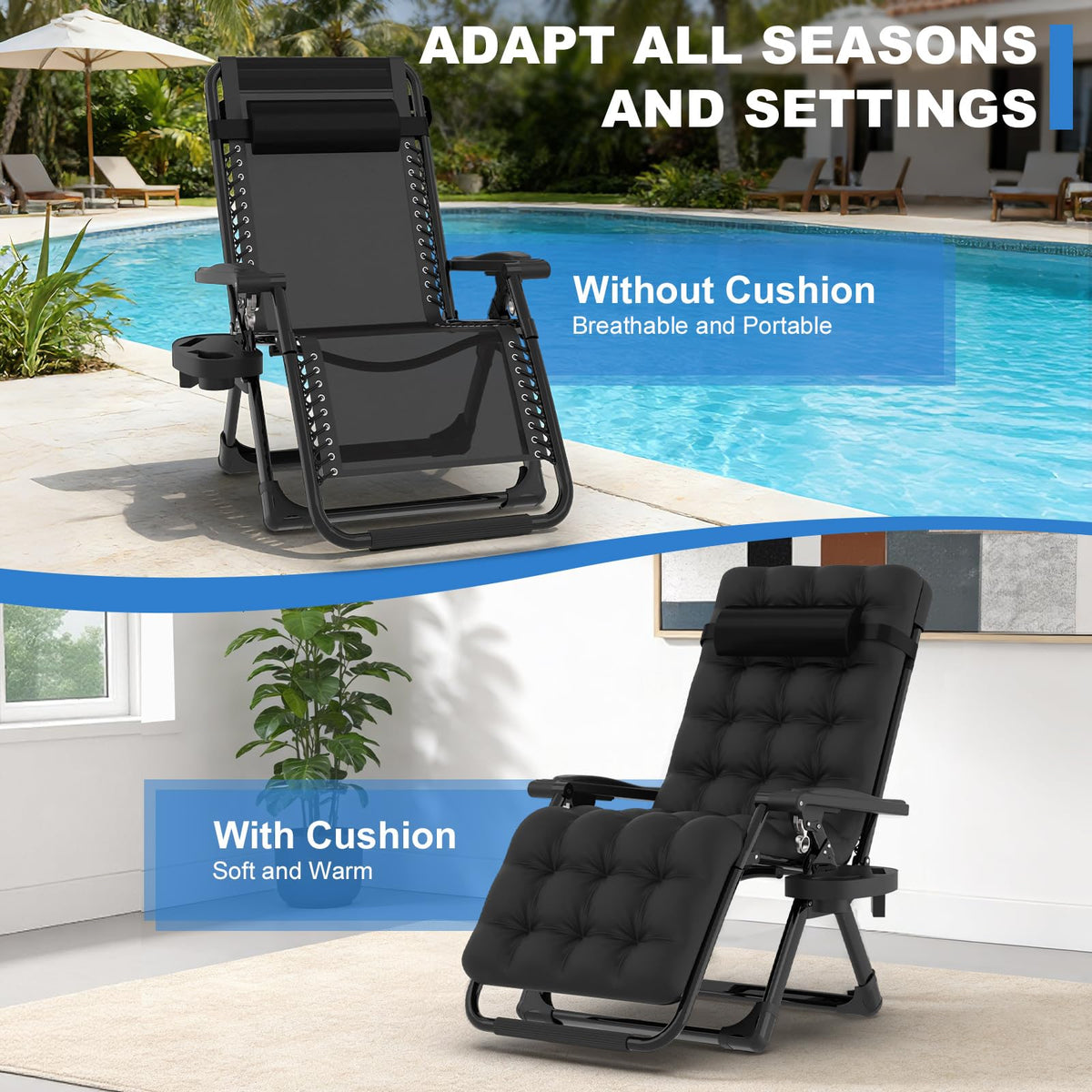 Zero Gravity Chair with Cup Holder, Black G7937