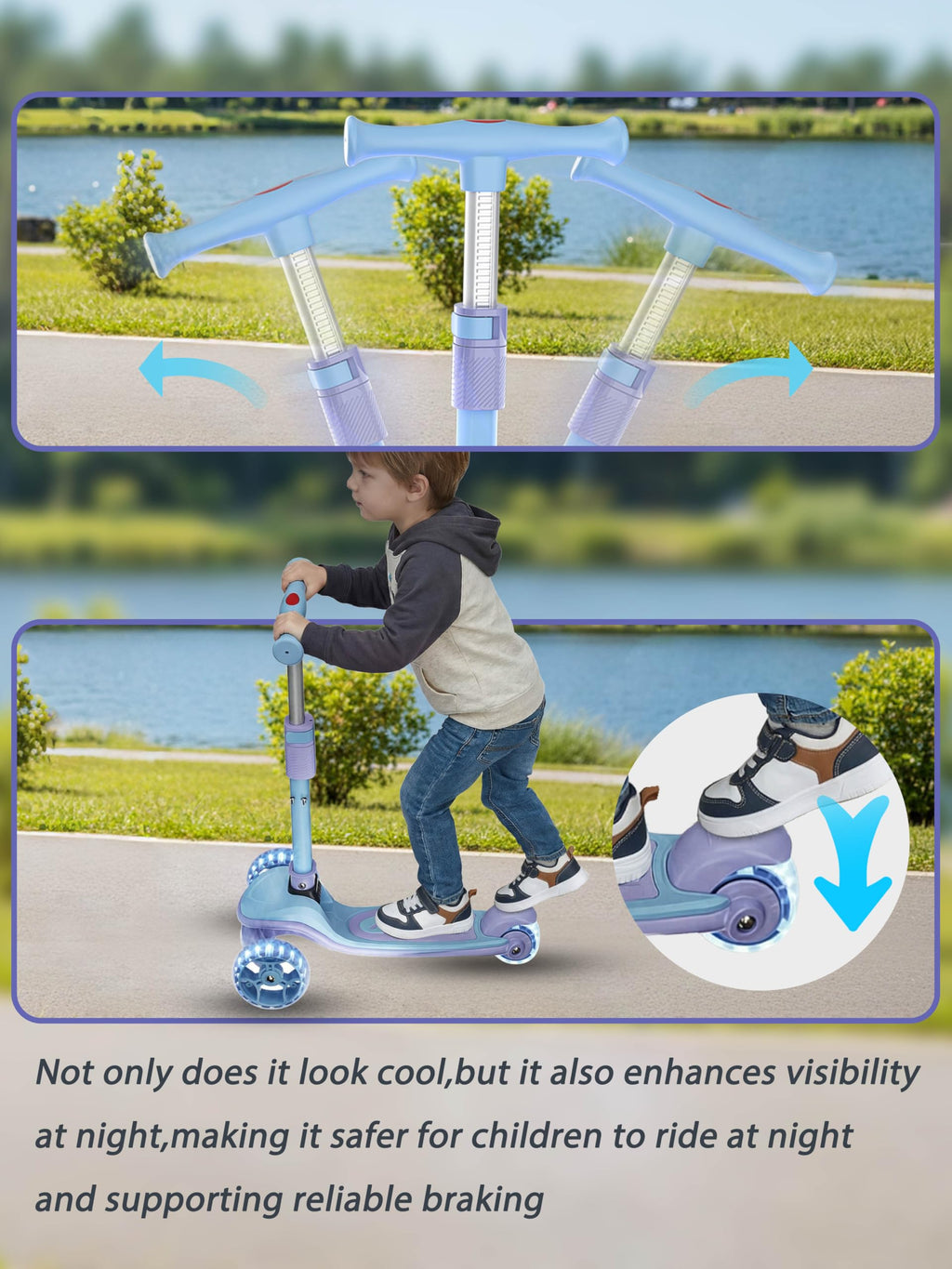 2-in-1 Folding Kick Scooter with Removable Seat and 3 PU Light-Up Wheels T14689