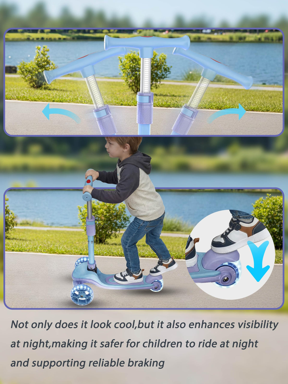 2-in-1 Folding Kick Scooter with Removable Seat and 3 PU Light-Up Wheels T14689