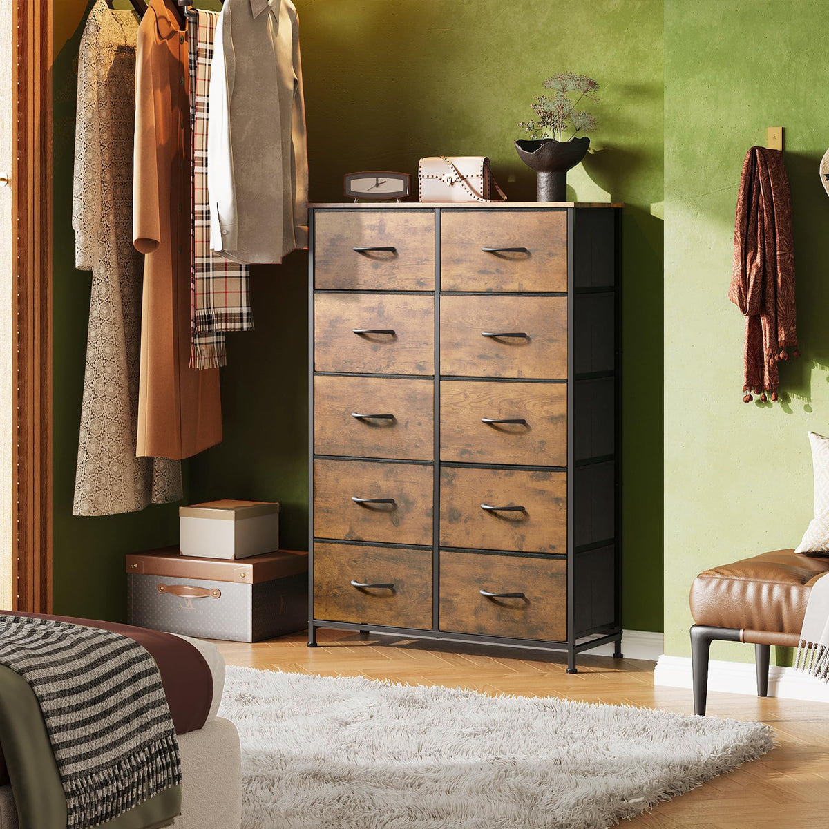 Rustic Brown Wood Grain Print Tall Dresser Q902132