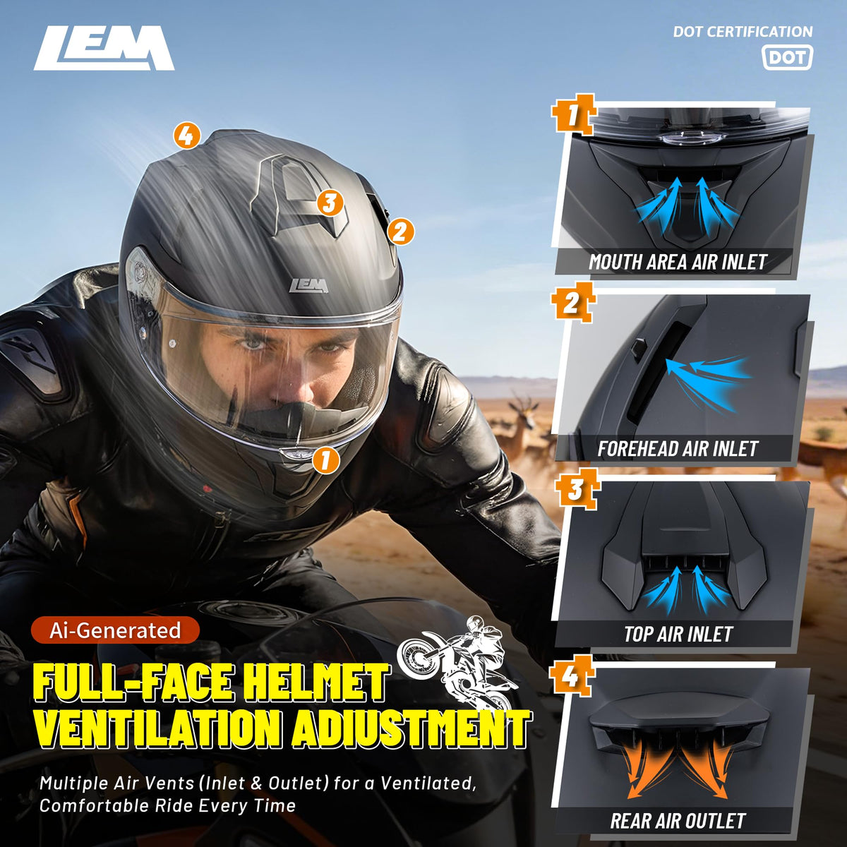 Full Face Motorcycle Helmet DOT Certified Matte Black Medium W5912