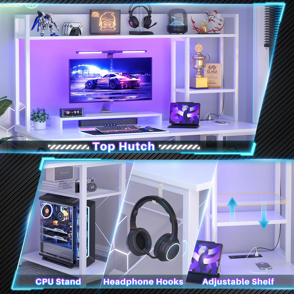47'' White Gaming Desk with Hutch and Storage Shelves Q78281