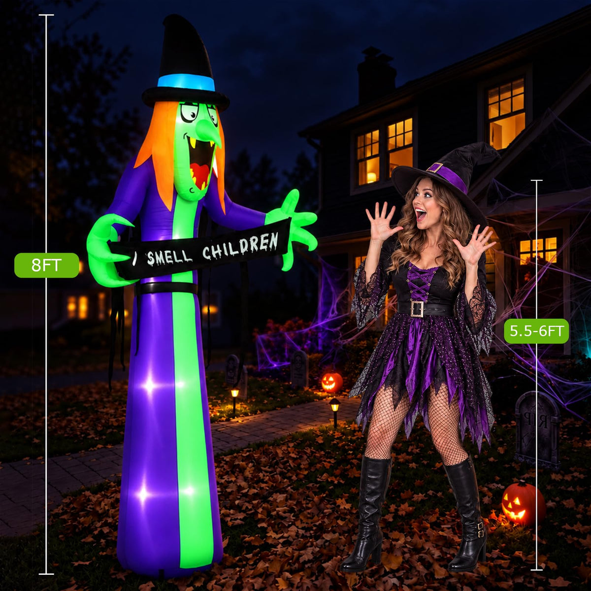 8FT LED Inflatable Witch Yard Decor F116559