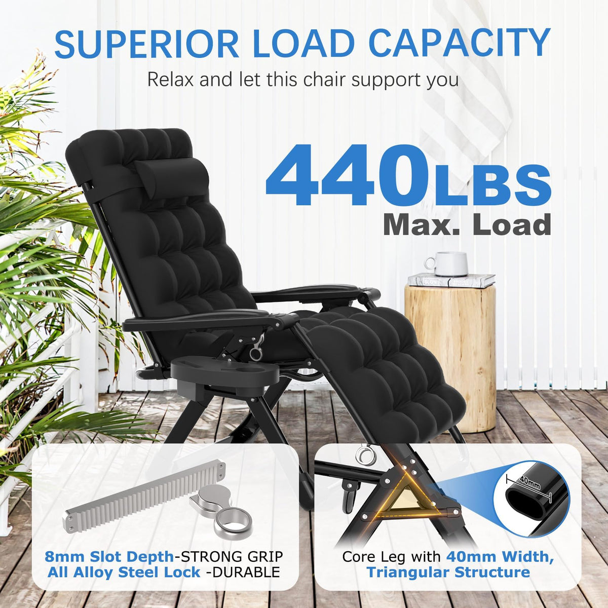 Zero Gravity Chair with Cup Holder, Black G7937