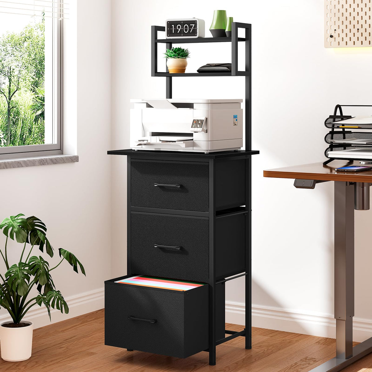 3 Drawer Tall File Cabinet with Extended Desktop, Black G8854