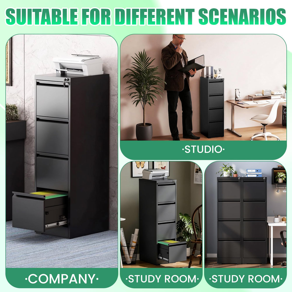 4 Drawer Metal File Cabinet with Lock M208072