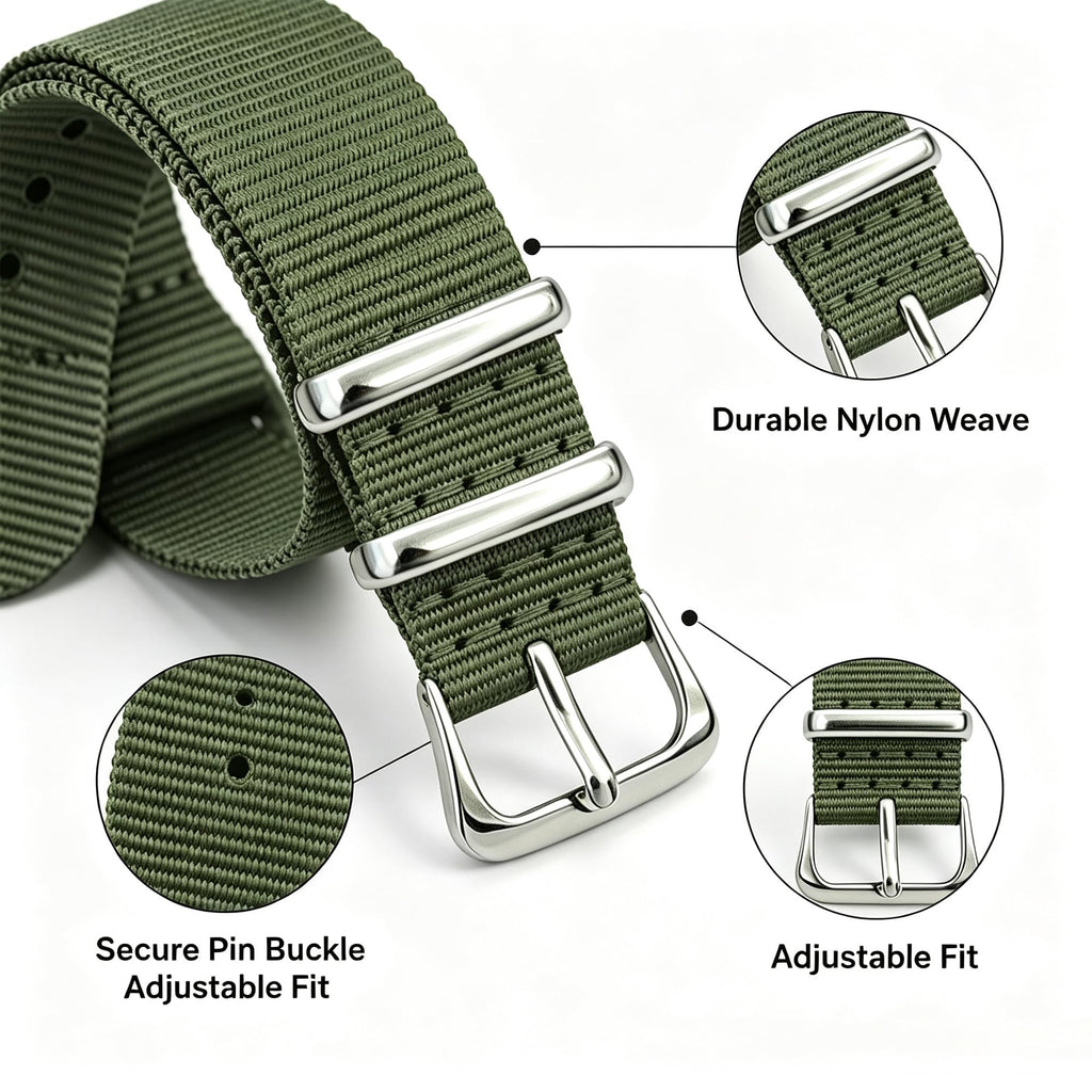 Nylon Watch Band with Stainless Steel Silver Buckle U6489