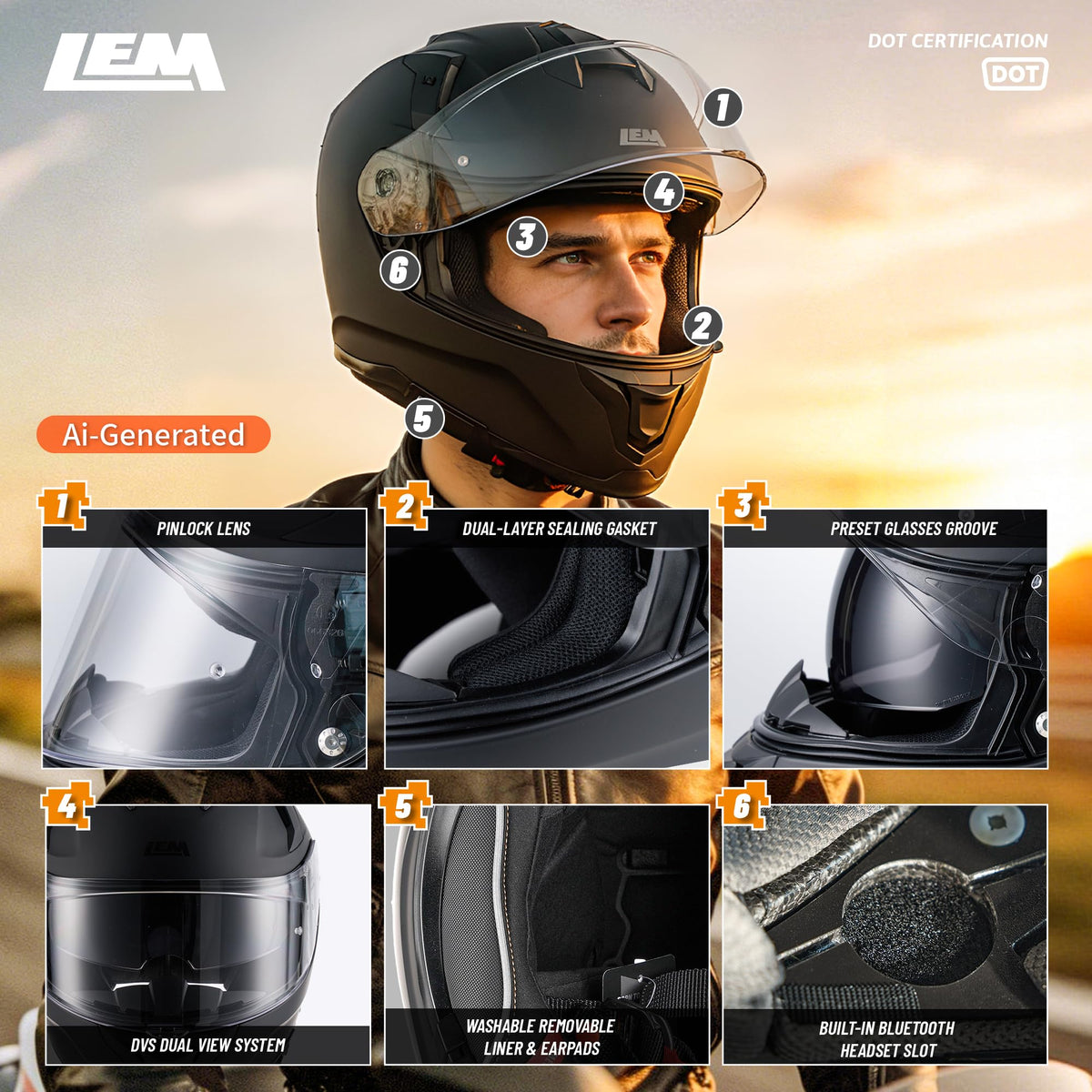 Full Face Motorcycle Helmet DOT Certified Matte Black Medium W5912