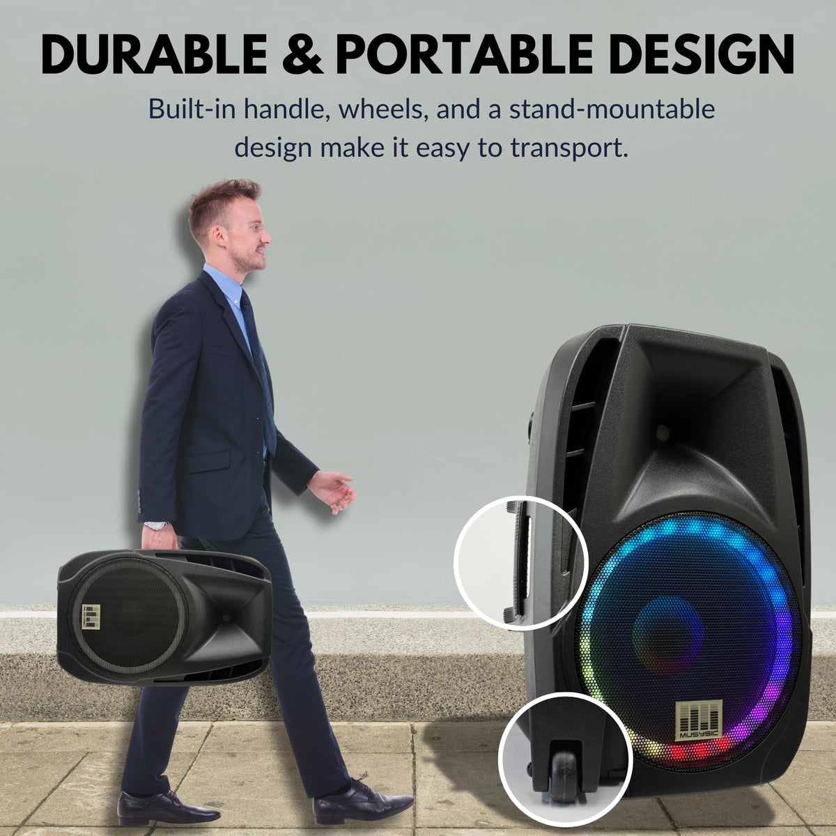 15" 2000W Portable PA Speaker System with Wireless Microphones U856