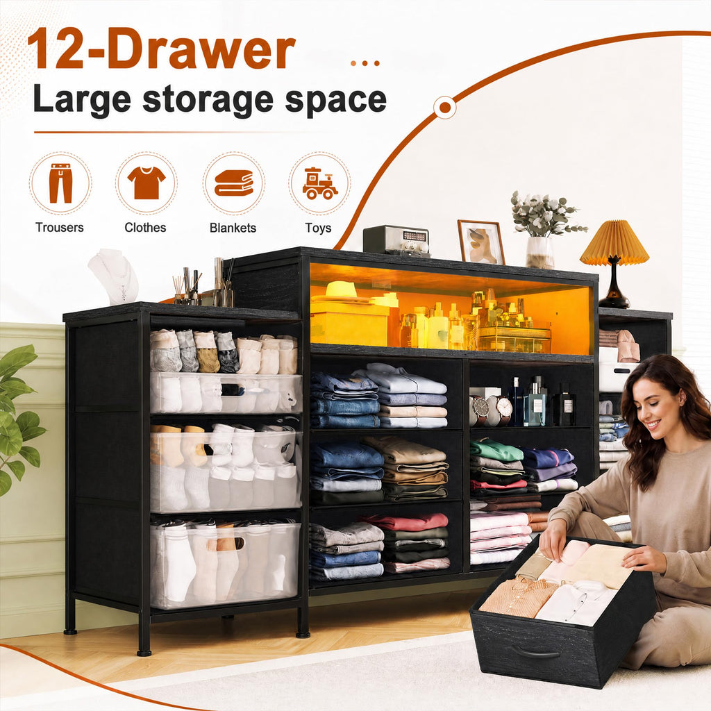 12 Drawer Dresser with LED Lights and Charging R68767