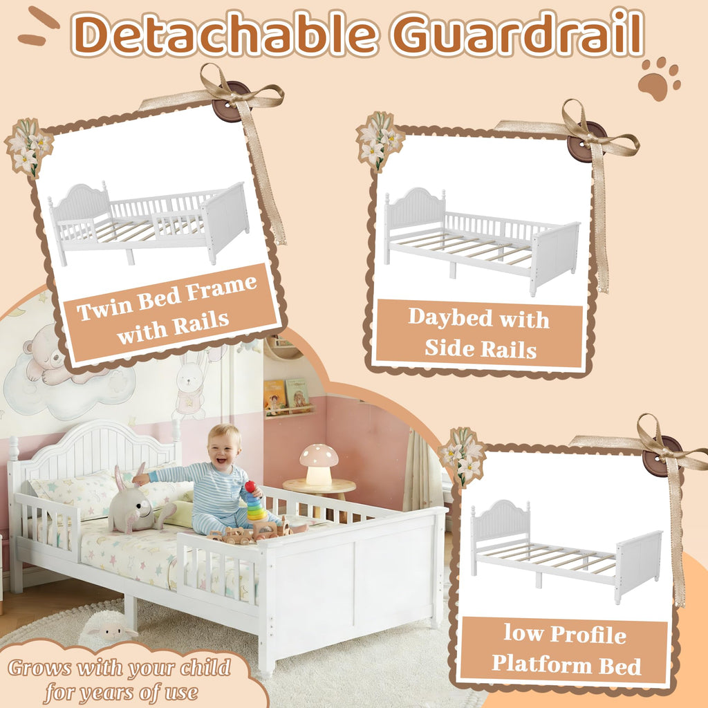 White Twin Bed Frame with Headboard and Rails Q95389