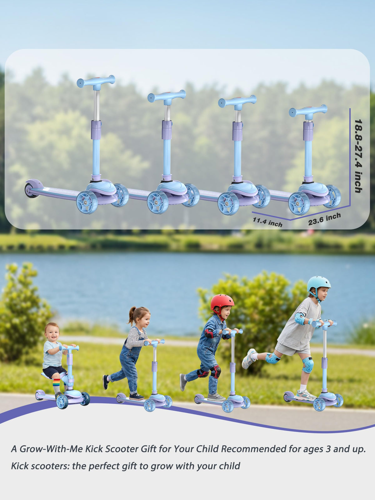 2-in-1 Folding Kick Scooter with Removable Seat and 3 PU Light-Up Wheels T14689