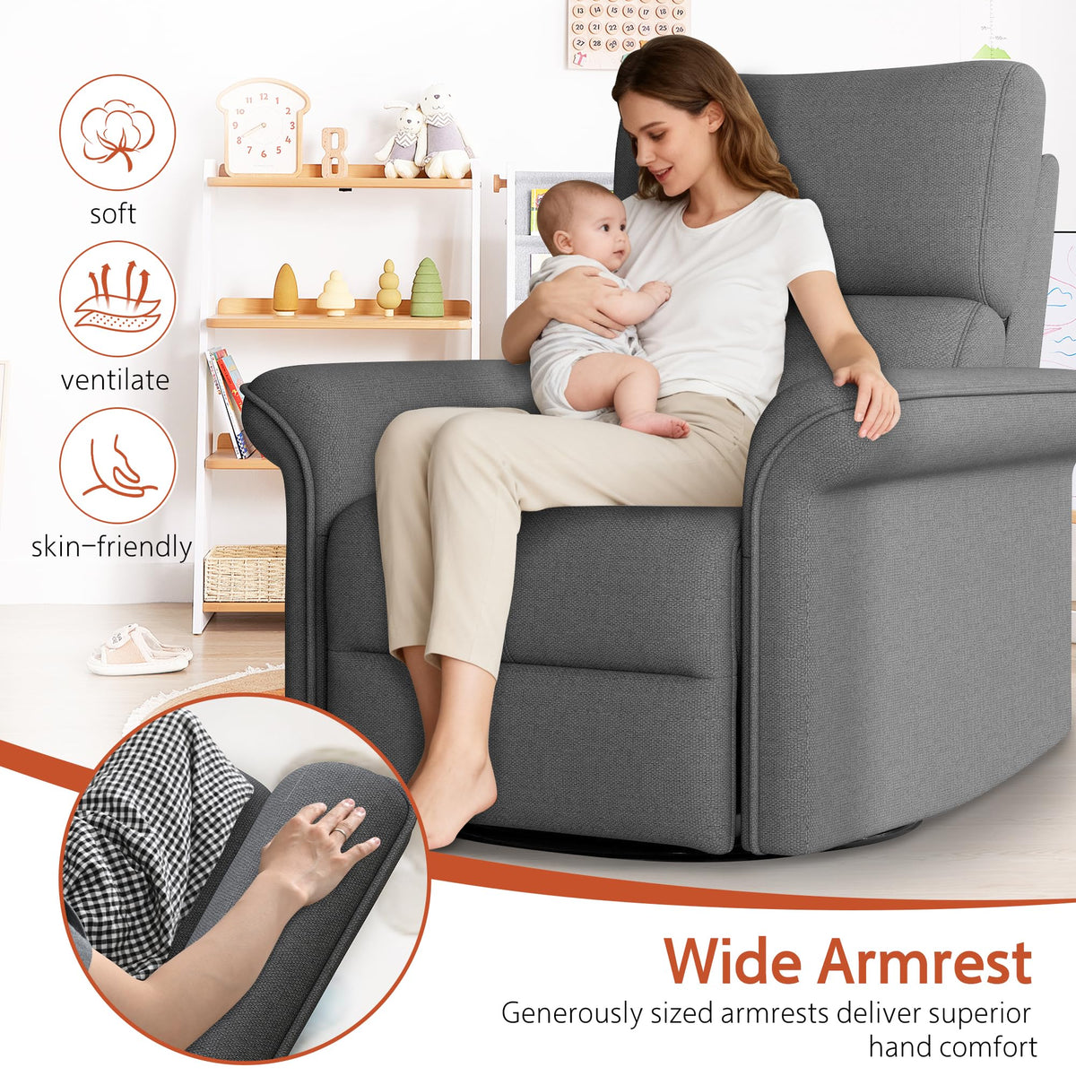 30" Dark Gray Power Swivel Rocker Recliner Chair J947047
