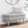 Oval Linen Upholstered Storage Bench with Rubber Wood Legs D96686