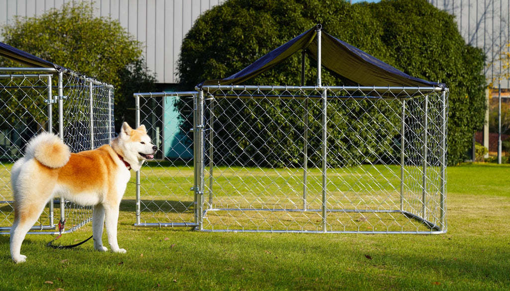 Outdoor Dog Kennel Steel Fence with Secure Lock 78”x 78” V117201