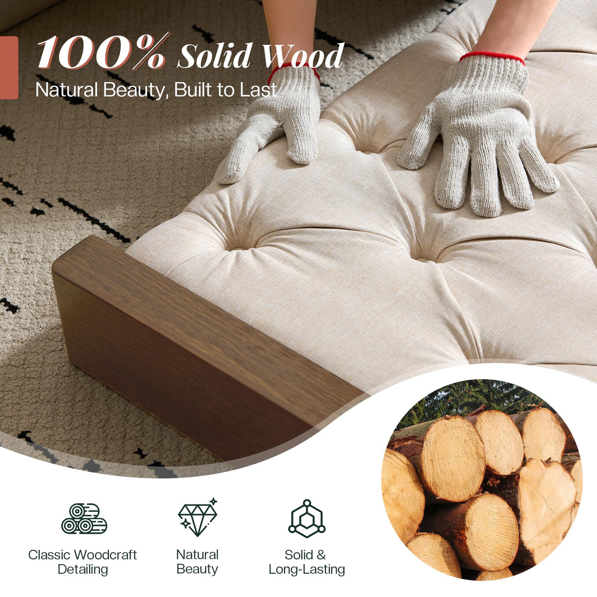 Queen Size Solid Wood Bed Frame with Wingback Headboard G57470