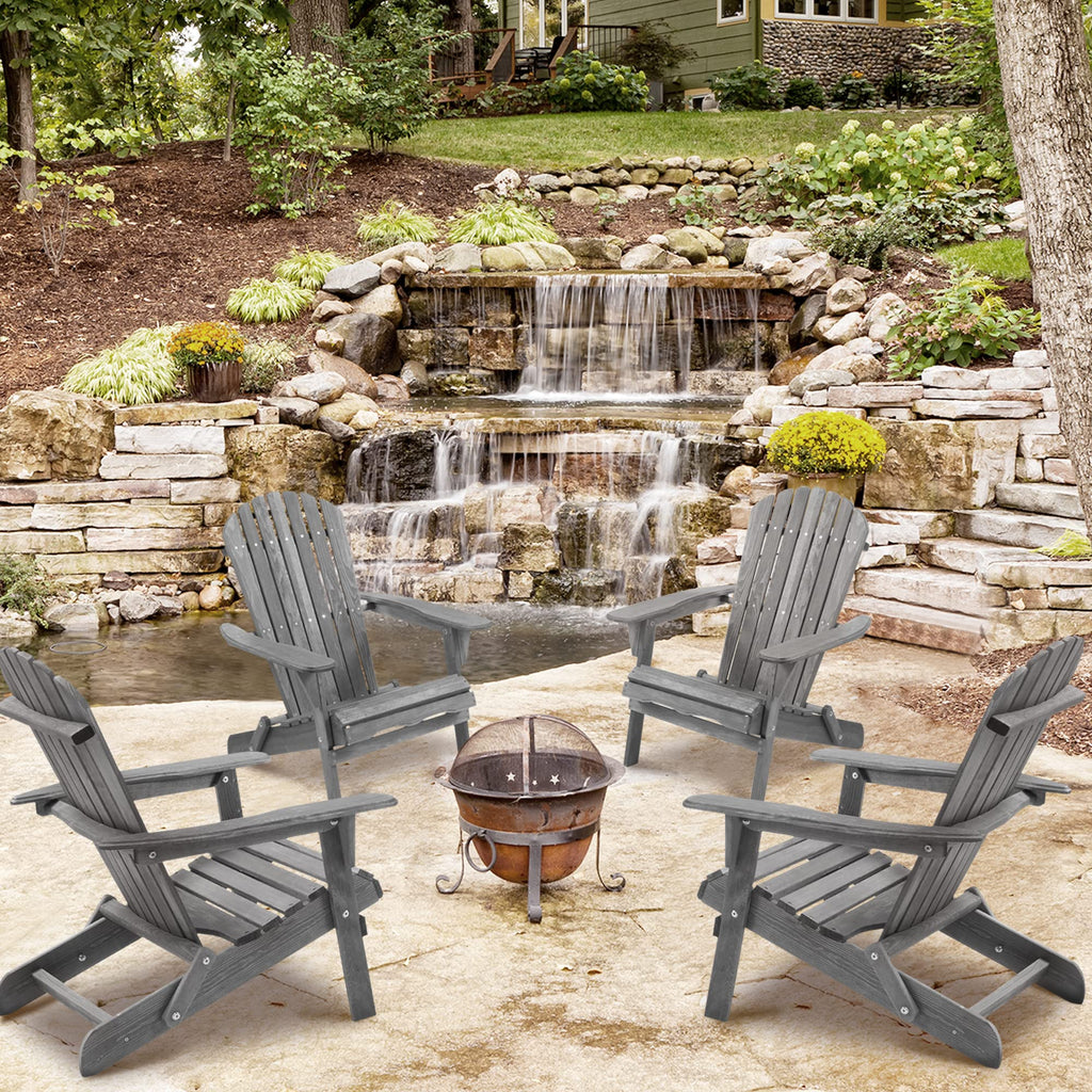 Wood Folding Adirondack Chair Set of 2 Solid Cedar O461564