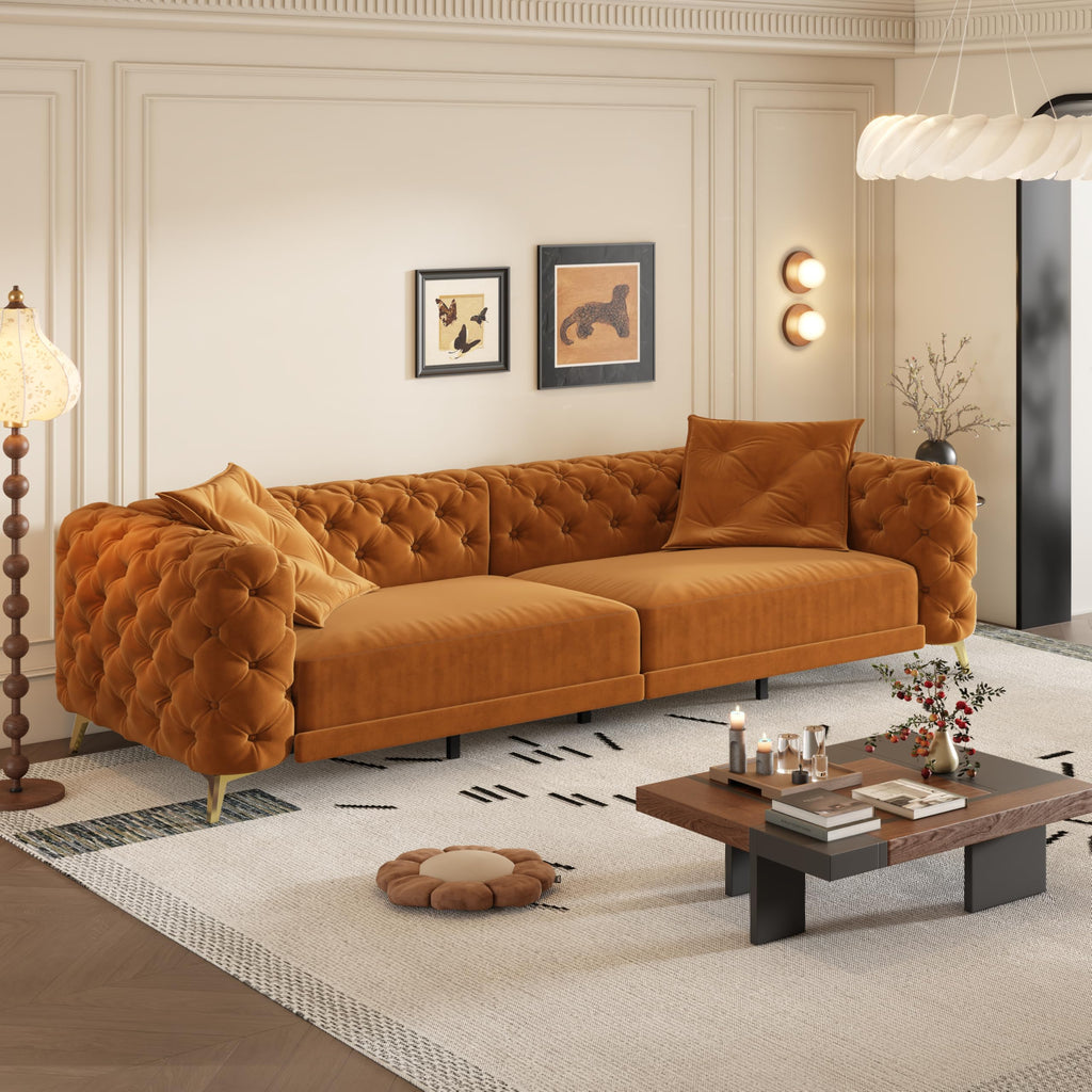 Orange Velvet Convertible Sleeper Sofa with Ottoman Y35423